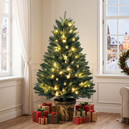 4ft Pre-Lit Artificial Christmas Tree | 750 PE & PVC Branch Tips | 80 Warm White LED Lights | Flame-Retardant | Metal Pole & Decorative Pot Base | 30–40 Min Setup | Φ62x120cm | Indoor | Green