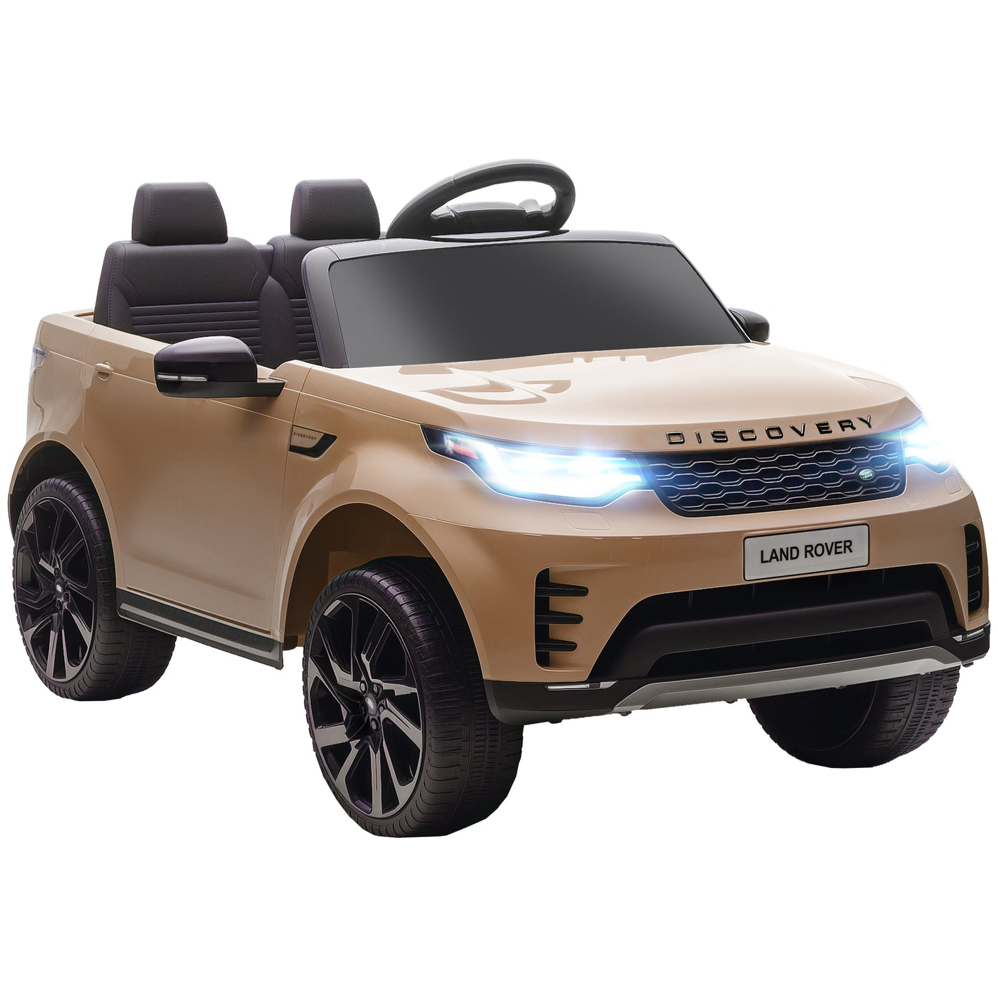 Land Rover Discovery Licensed 12V Kids Electric Car with Remote, 4 Wheel Suspension, Slow Start, Lights, Music, Black / Pink / Khaki