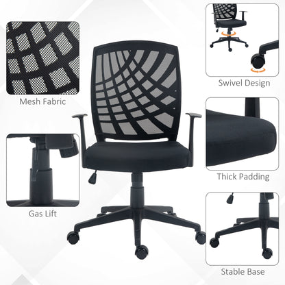 Ergonomic Office Chair, Height Adjustable Mesh Chair, Desk Chair with Swivel Wheels for Home Office, Black
