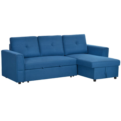 3 Seater Sofa Bed, L-Shaped Corner Pull Out Sofa with Storage, Convertible Click Clack Settee Sectional Sleeper Futon - Dark Blue