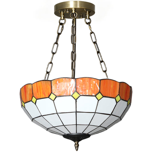 Tiffany Style Ceiling Light, Vintage Chandelier with 3 E27 Sockets, Semi Flush Mount for Living Room, Bulbs Not Included