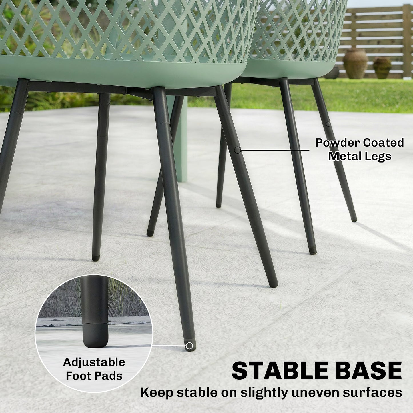 Set of 4 Outdoor Dining Chairs | Diamond Cut-Out Back | Wraparound Armrests | UV-Resistant PP Seat | Powder-Coated Metal Legs | 120kg Capacity | Indoor & Outdoor | 56 x 51 x 84cm | Green