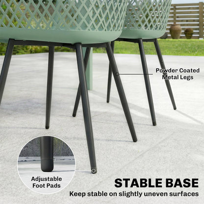 Set of 4 Outdoor Dining Chairs | Diamond Cut-Out Back | Wraparound Armrests | UV-Resistant PP Seat | Powder-Coated Metal Legs | 120kg Capacity | Indoor & Outdoor | 56 x 51 x 84cm | Green