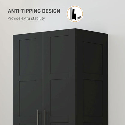 Double Paneled Door Wardrobe, with Shelves - Black