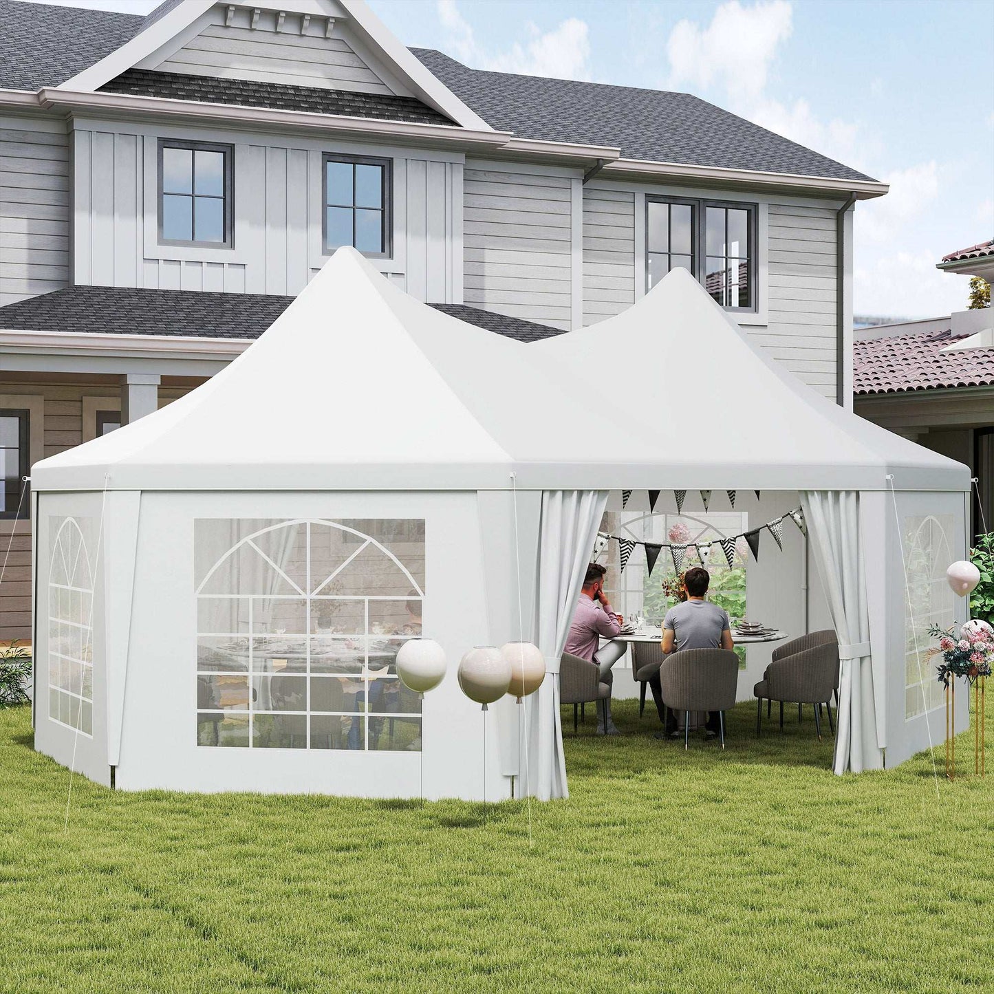 Outsunny 6.8 x 5m Octagonal Party Tent Marquee Gazebo - White