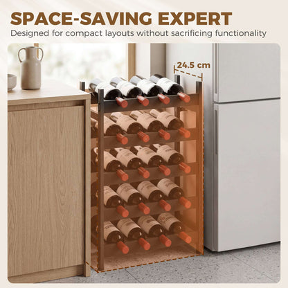 Freestanding Wine Rack | 5-Tier | 20 Bottles | Industrial Steel | Wave Slats | Anti-Tip Strap | Adjustable Feet | Black