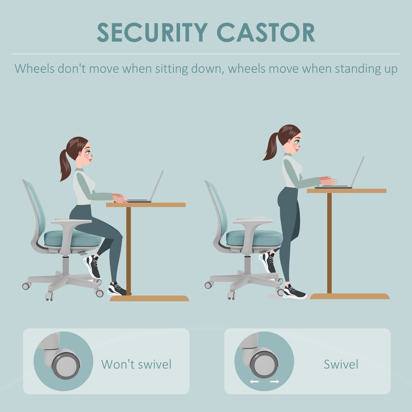 Mesh Back Office Chair | Height Adjustable 44–56cm | 120kg Capacity | Castor Wheels | Light Green