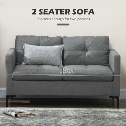 133cm Loveseat Sofa, Modern Fabric Couch with Steel Legs, Upholstered 2 Seater Sofa for Living Room, Bedroom, Dark Grey