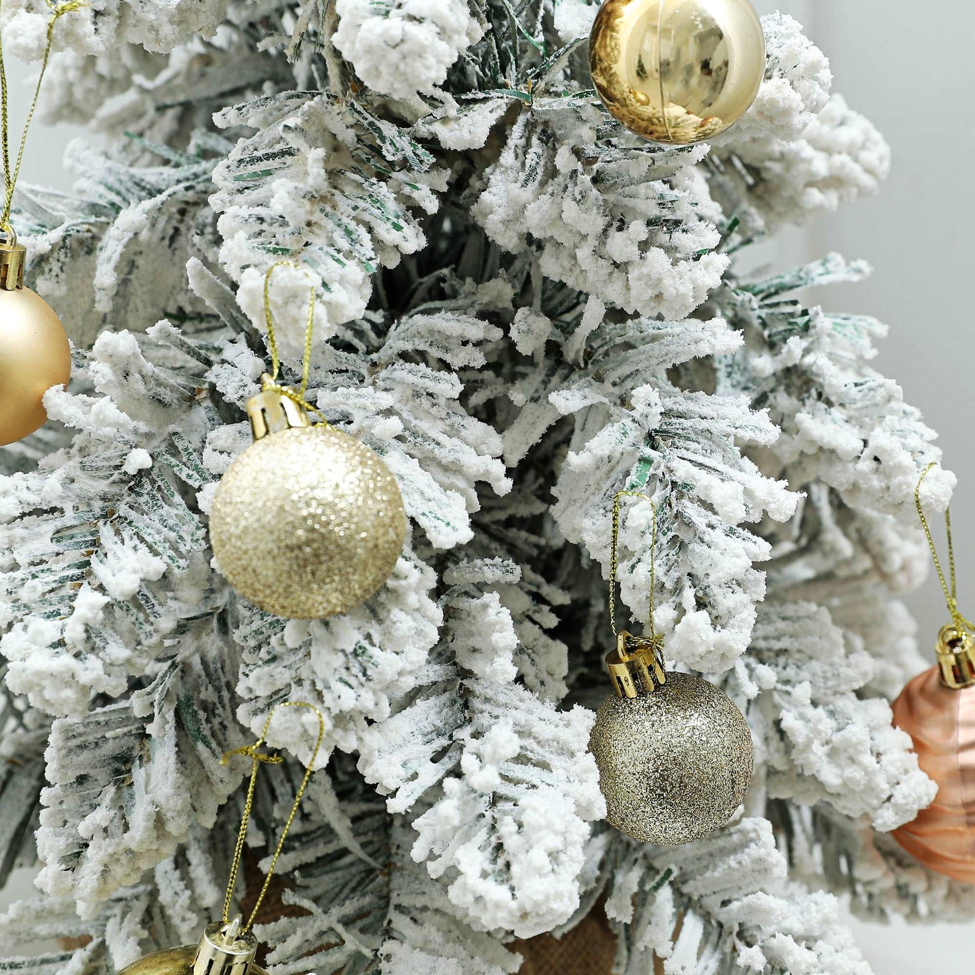 1.5ft Mini Artificial Christmas Trees with Lights Set of 2, Snow Flocked Tabletop with Base, Battery Operated, Desktop Party Decoration