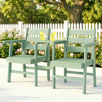 Jack & Jill Garden Loveseat | Embossed Fir Wood | Integrated Centre Table | Angled Backrest & Smooth Armrests | Slatted Quick-Drain Design | 300kg Total Capacity | 149x67x94cm | Green