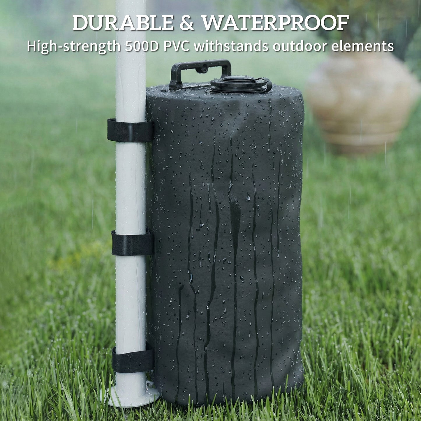 Set of 4 Gazebo Weight Bags | 10L Water or 13kg Sand | 500D PVC | Adjustable Straps 25-70mm Legs | Foldable | Black