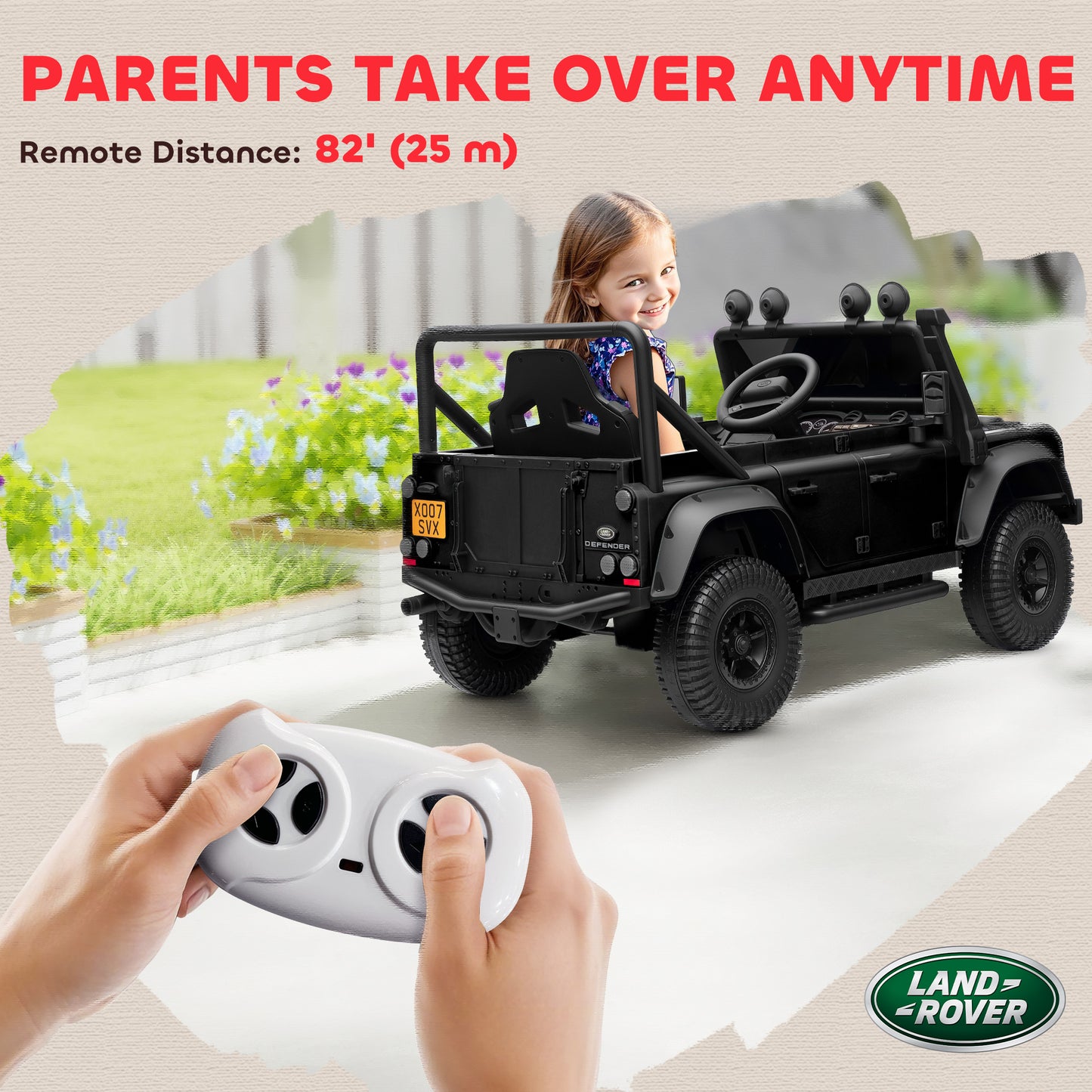 AIYAPLAY Kids Official Licensed Land Rover Defender 110 SVX Ride On Car with Remote Control, Music, Horn, 4 Spring Suspension Wheels, LED Lights for 3-5 Years Old