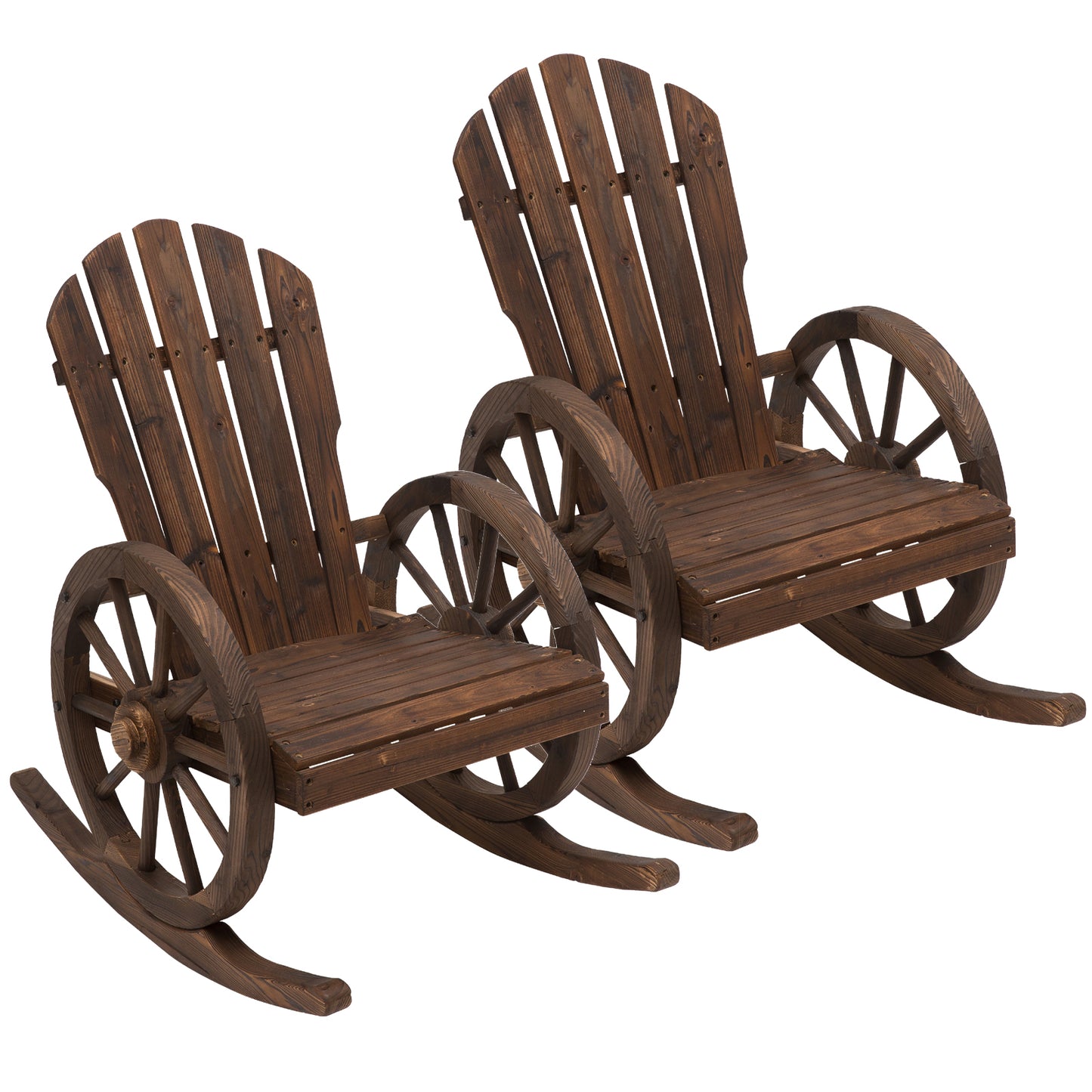 Outsunny 2 Piece Wooden Adirondack Rocking Chair Reclining Armchair Outdoor Garden Furniture Patio Porch Rocker - Carbonized Wood Colour