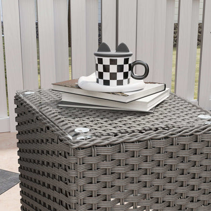 Outsunny 3 Pieces Rattan Bistro Set , Glass Top Balcony Table and Chairs with Cushions for Outdoor, Patio, Balcony, Light Grey