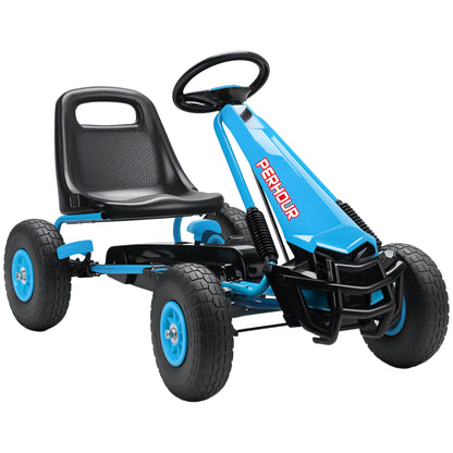 AIYAPLAY Kids Pedal Go-Kart | Red or Blue | 110x61x62cm | Ø25cm EVA Wheels | Adjustable Seat 30cm | 5cm Adjustment | Manual Brake & Clutch | Steel Frame | 30kg Max | Age 3-8 | Height 105-125cm | EN71