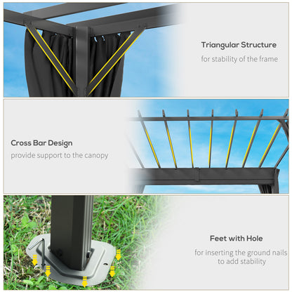 3.6x3m Aluminium Pergola | Retractable Sliding Canopy | Zip Curtains | 7.6cm Columns | Ground Stakes | Dark Grey