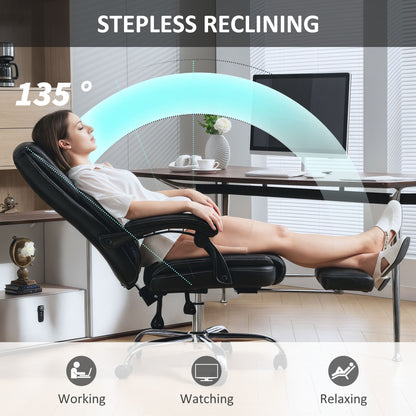 Faux Leather Reclining Office Chair, with Footrest - Black