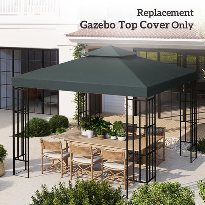 3x3m 2-Tier Gazebo Replacement Canopy Roof | 180g PA-Coated Polyester | UV & Rain Protection | 8 Grommet Drainage Holes | Hook & Loop Fasteners | Fits Outsunny 01-0153 Series Only | 300x300cm | Charcoal Grey