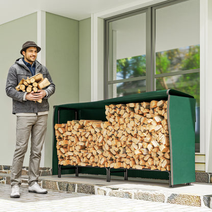 Outsunny Firewood Rack with Waterproof Cover, Heavy Duty Metal Log Store Indoors, Log Storage Holder for Outdoor Indoor Fireplace, 200 x 36 x 99 cm, Dark Green