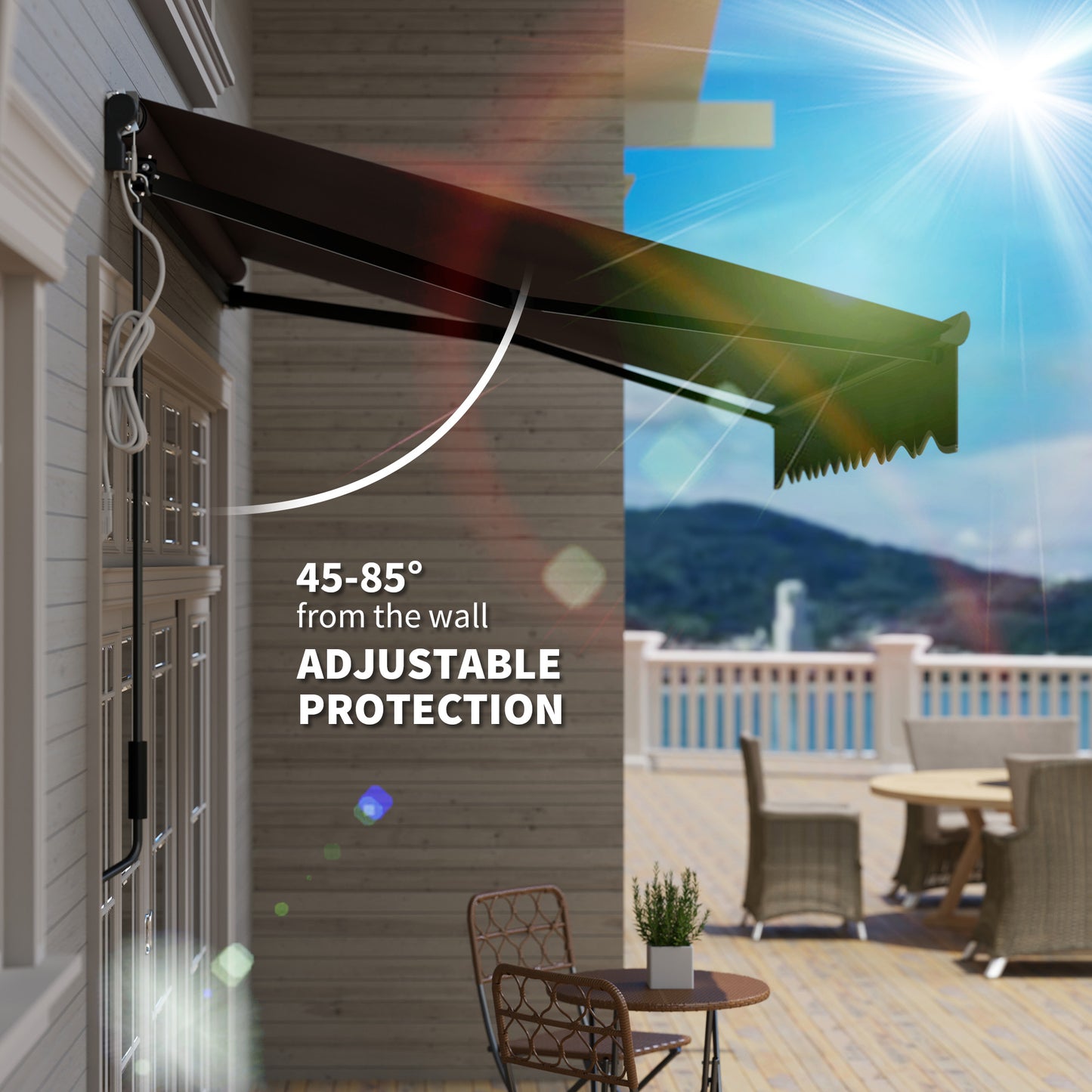 2.5 x 2m Electric Awning with LED Light and Remote Controller, Aluminium Frame DIY Retractable Awning, UV50+ Sun Shade Canopy