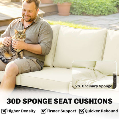 3-Seater Rattan Garden Sofa | PE Wicker | 10cm Seat Cushions | Washable Covers | Wood-Effect Arms | 360kg | All-Weather | Brown
