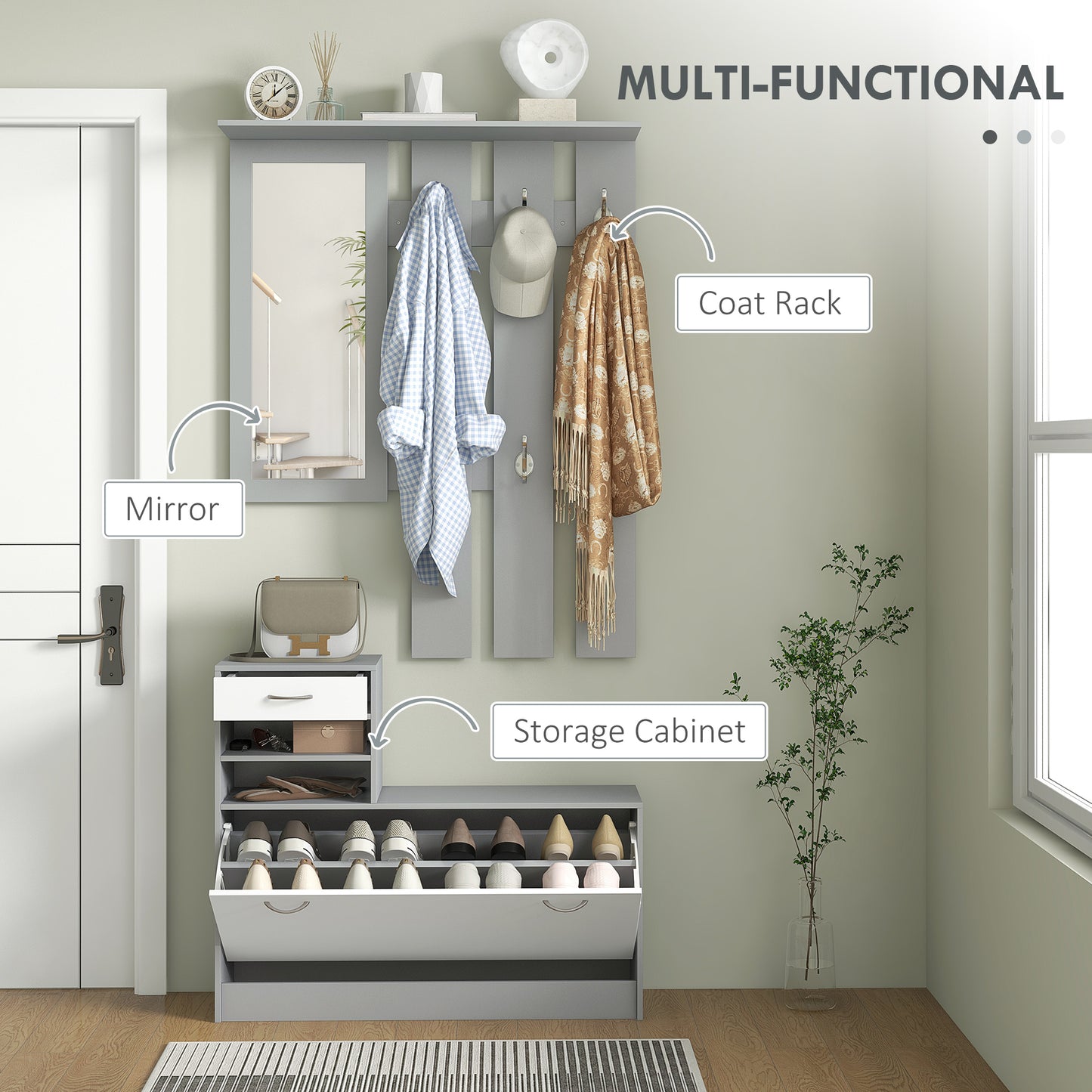 Three-in-One Hallway Storage Set - Grey/White