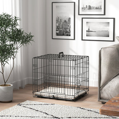 Foldable Dog Crate XS | 2 Doors | Soft Washable Cushion | Removable ABS Tray | Extra Small Dogs up to 4kg | 60 x 40 x 50cm | Black