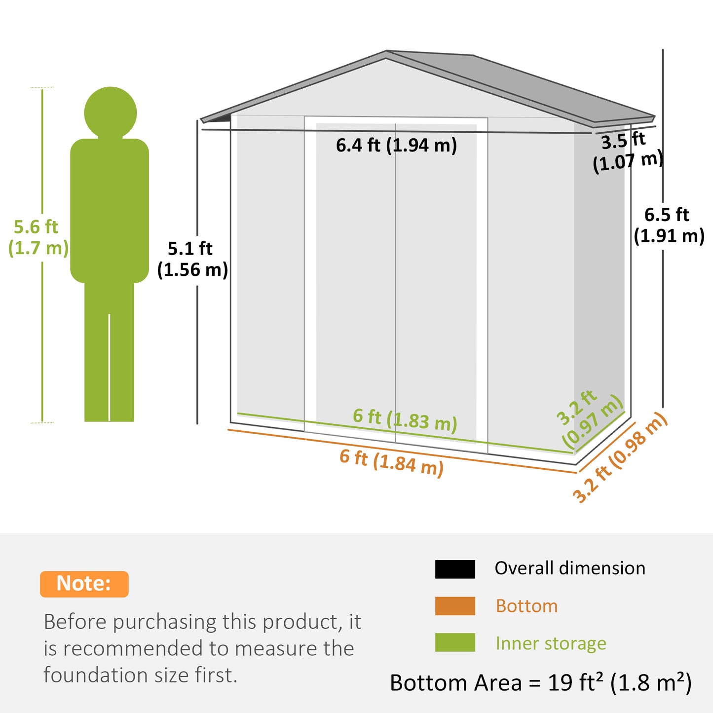 Galvanised Steel Garden Storage Shed | Double Sliding Lockable Door | 4 Vents | Sloped Roof | Steel Tile Roof & Walls | 194x107x191cm | 1.8m² | Green