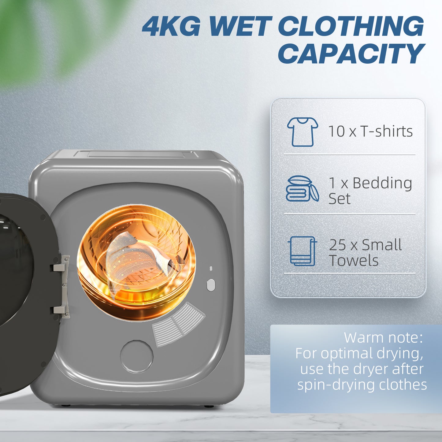 2.5kg Compact Vented Tumble Dryer | Smart Mode | 800W | 6 Timer Modes | 4 Temp Settings | Stainless Steel Drum | Silver