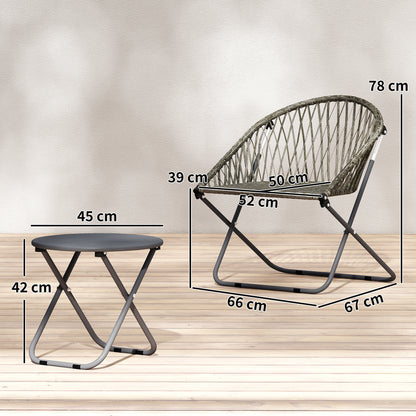 3 Piece Folding Rattan Bistro Set | 2 Chairs | Round Table Dia 45cm | 1000hr UV Resistant Rattan | Galvanised Steel | No Assembly | 120kg | Grey