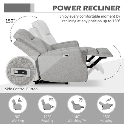 Electric Recliner Armchair, Recliner Chair with Adjustable Leg Rest, USB Port, Grey