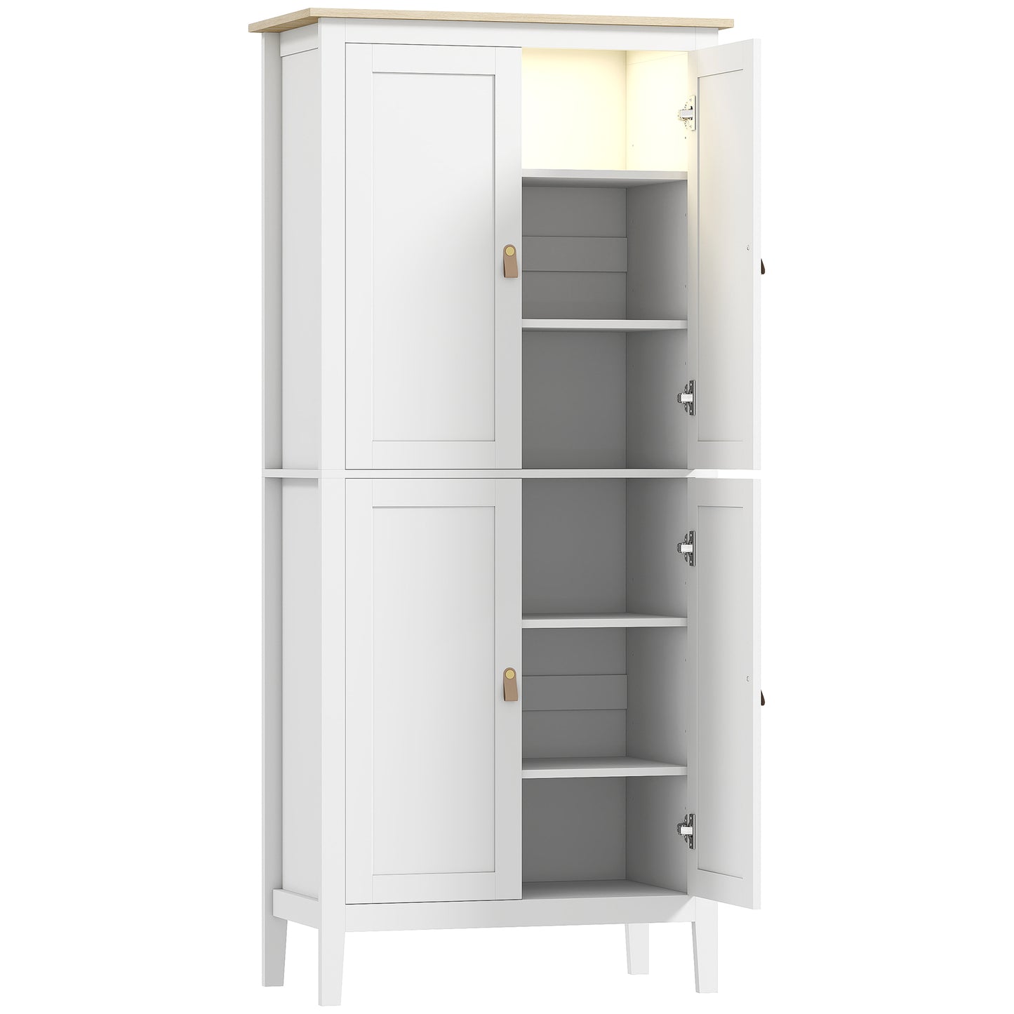 176.5 cm Tall Pantry Cupboard with Motion Sensor LED Light - White