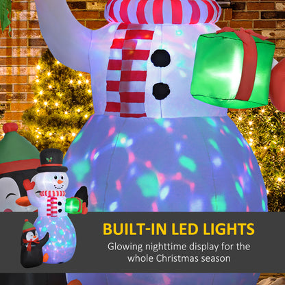 Outsunny 8FT Christmas Inflatable Snowman Holding Gift Box W/ Penguin, Blow Up W/ Rotating Colorful LED Light for Indoor, Outdoor