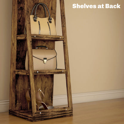 360° Swivel Jewellery Cabinet, Mirror Armoire, Full Length Mirror, Lockable Jewellery Organiser with Built-In Small Mirror, Rustic Brown