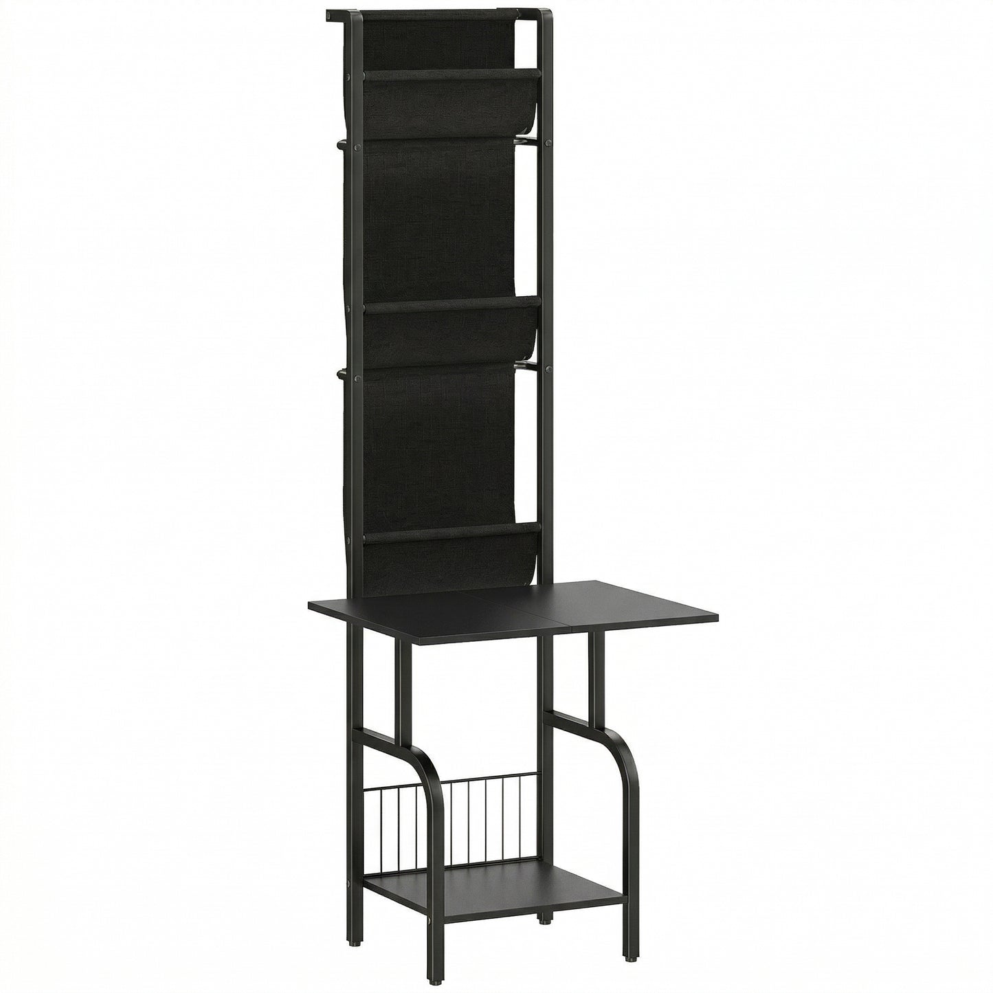 Vinyl Record Player Stand | 4 Oxford Fabric Sling Shelves | 40 CD Capacity | Industrial Black Metal Frame | Anti-Tip Hardware | Adjustable Feet | 23kg Total Capacity | 50x48.5x144cm | Black