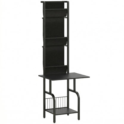 Vinyl Record Player Stand | 4 Oxford Fabric Sling Shelves | 40 CD Capacity | Industrial Black Metal Frame | Anti-Tip Hardware | Adjustable Feet | 23kg Total Capacity | 50x48.5x144cm | Black