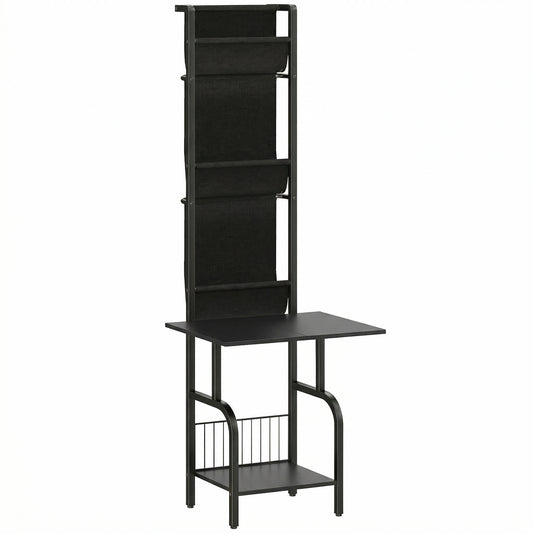 Vinyl Record Player Stand | 4 Oxford Fabric Sling Shelves | 40 CD Capacity | Industrial Black Metal Frame | Anti-Tip Hardware | Adjustable Feet | 23kg Total Capacity | 50x48.5x144cm | Black