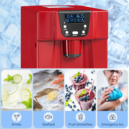 3L Ice Maker Machine and Water Dispenser, 12kg in 24H, 2 Sizes 9 Ice Cubes Ready in 6-10 Mins Ice Machine, Red