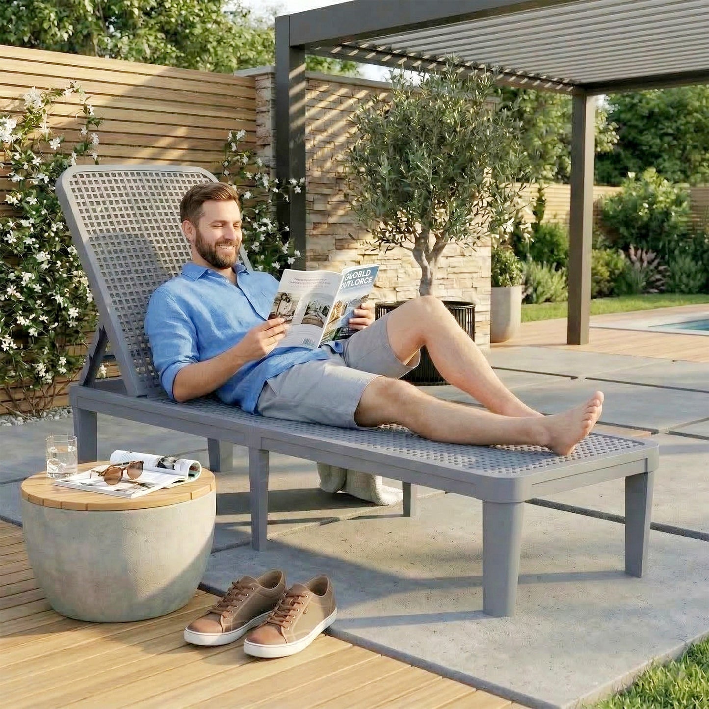 PP Plastic Sun Lounger | 4-Position Reclining | Anti-UV | Breathable Surface | 120kg | Dark Grey