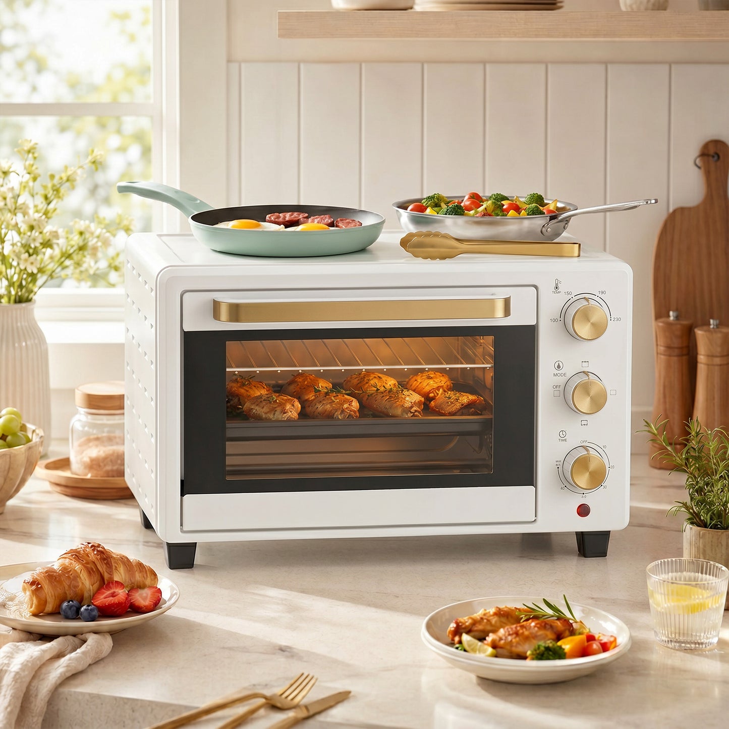 21L Mini Countertop Oven | Adjustable Temperature 100-230°C | 60-Min Timer | White