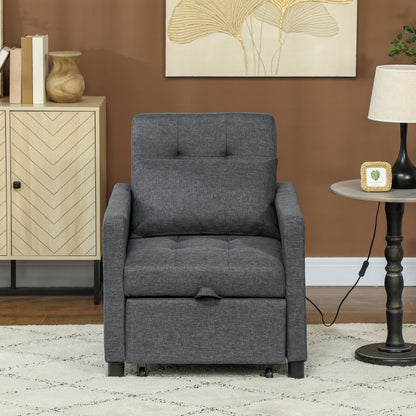 3-In-1 Chair Bed, Convertible Sleeper Chair with Adjustable Backrest, Pillow and Footrest for Living Room, Dark Grey