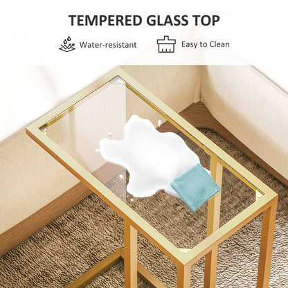 C-Shaped Bedside Table, Modern Side Table with Tempered Glass Tabletop, Steel Frame for Small Space, Living Room, Bedroom, Gold Tone