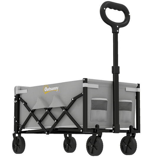 80L Foldable Festival Camping Trolley | Drop-Down Tailgate | Adjustable Handle | 2 Cup Holders | Storage Bags | Quick Release Wheels | 150kg | Grey