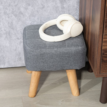 Modern Tufted Footstool, Fabric Foot Stool with Rubber Wood Legs, Padded Seat, for Living Room, Bedroom, Entryway
