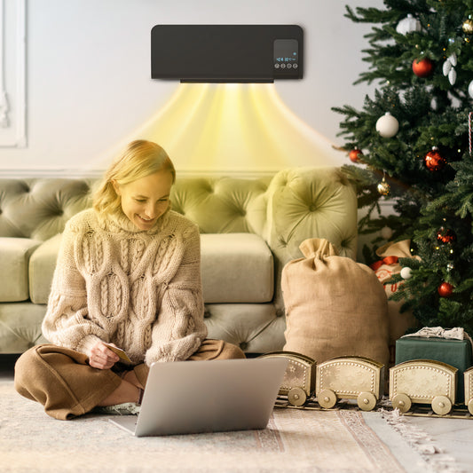 Electric Heater, 2000W Wall Mounted Space Heater with Remote Control, 2 Modes, Timer, Oscillation, Overheat Protection, Ceramic Heater for Home, Black