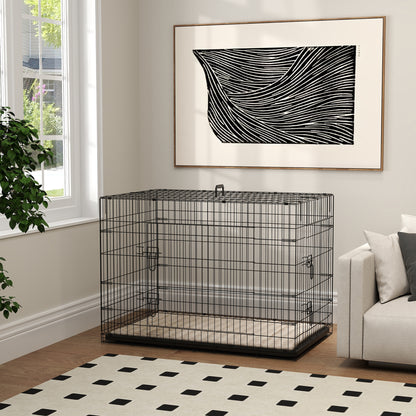 Foldable Dog Crate XL | 2 Doors | Soft Washable Cushion | Removable ABS Tray | Extra Large Dogs up to 40kg | 105 x 70 x 75cm | Black