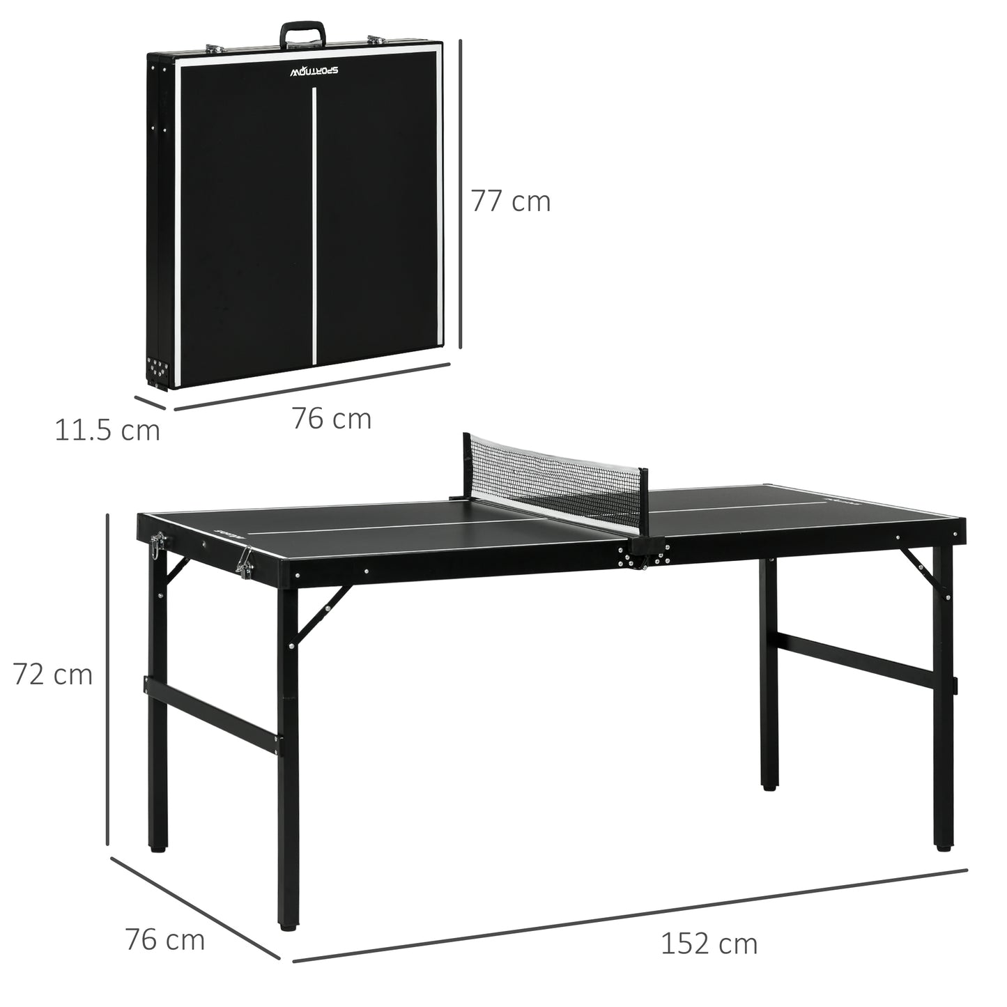 SPORTNOW 5ft Mini Table Tennis Table, Folding Ping Pong Table with Net and Aluminium Frame, Portable Ping Pong Game Set for Indoor Outdoor Use, Black