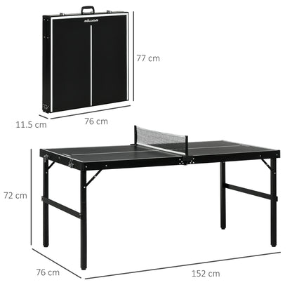 SPORTNOW 5ft Mini Table Tennis Table, Folding Ping Pong Table with Net and Aluminium Frame, Portable Ping Pong Game Set for Indoor Outdoor Use, Black