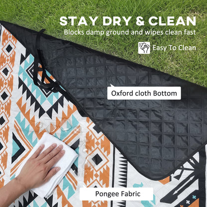 200x200cm Picnic Blanket & Beach Mat | Water-Repellent Oxford Base | 1cm Padding | Integrated Strap | 3-4 People | Mix-Colour