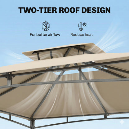 3x3m Garden Gazebo | 2-Tier Roof | UPF50+ | 180g/m² PA Polyester | Fits 6-8 | Khaki